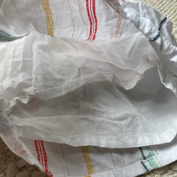 Janie And Jack Elastic Waist White Colorful Stripe Gold Thread Linen Shorts - Picture 6 of 7